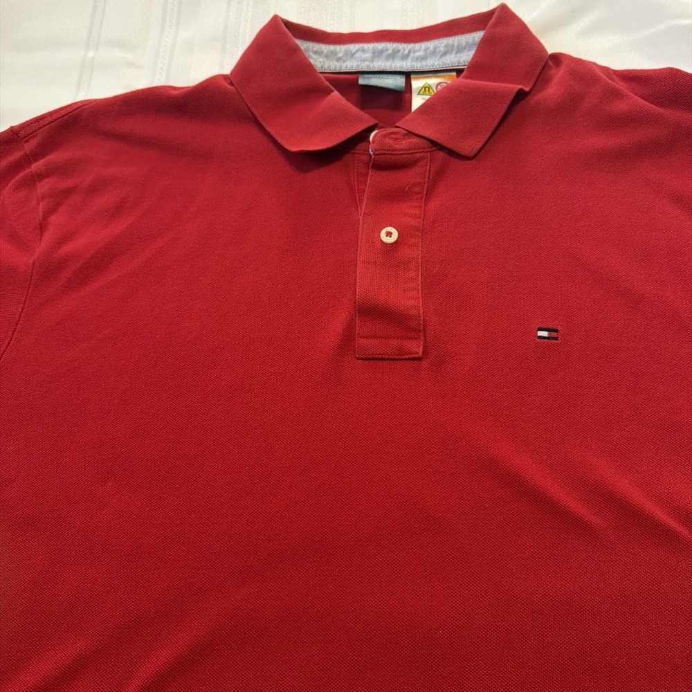 Tommy Hilfiger Mens XXL Red Cotton Pique Short Sleeve Flag Logo Polo Shirt